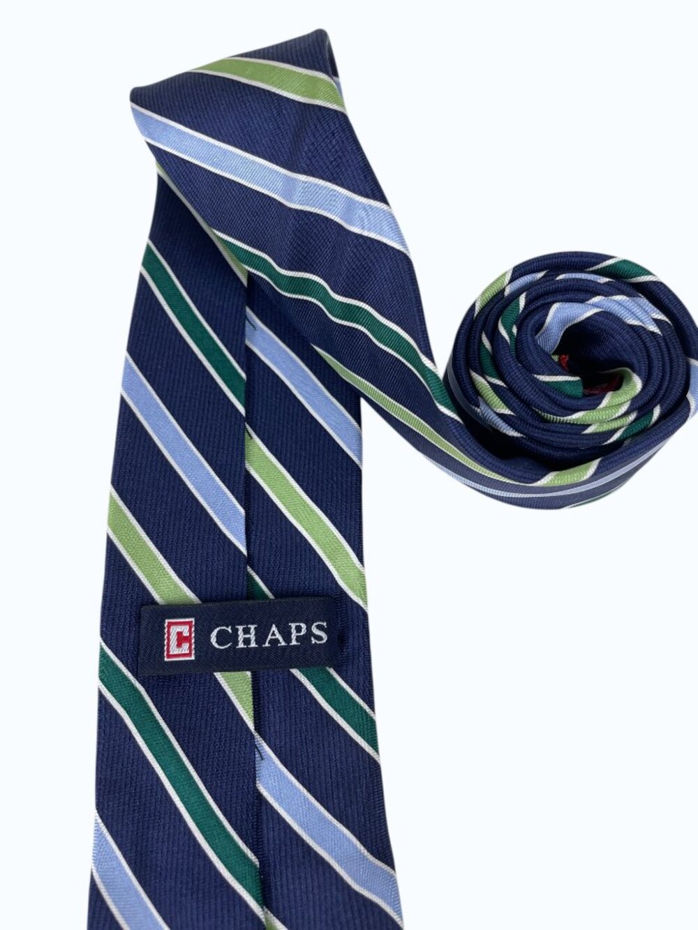 Ralph Lauren Chaps Vintage Navy Green Striped Silk Repp Tie - Picture 4 of 6